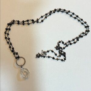 Deb Guyot Black Beaded Necklace with rough cut quartz crystal